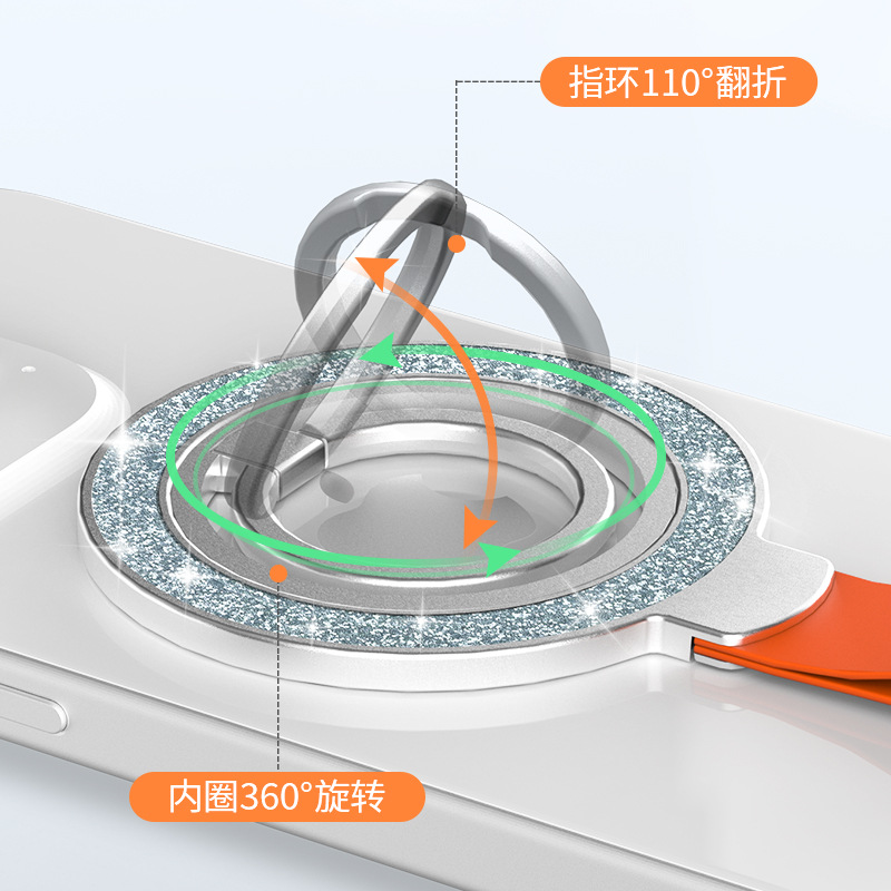 Nuevo soporte magnético magsafe de doble cara nueva segunda generación de polvo flash material de aleación de zinc soporte de anillo de teléfono móvil N52