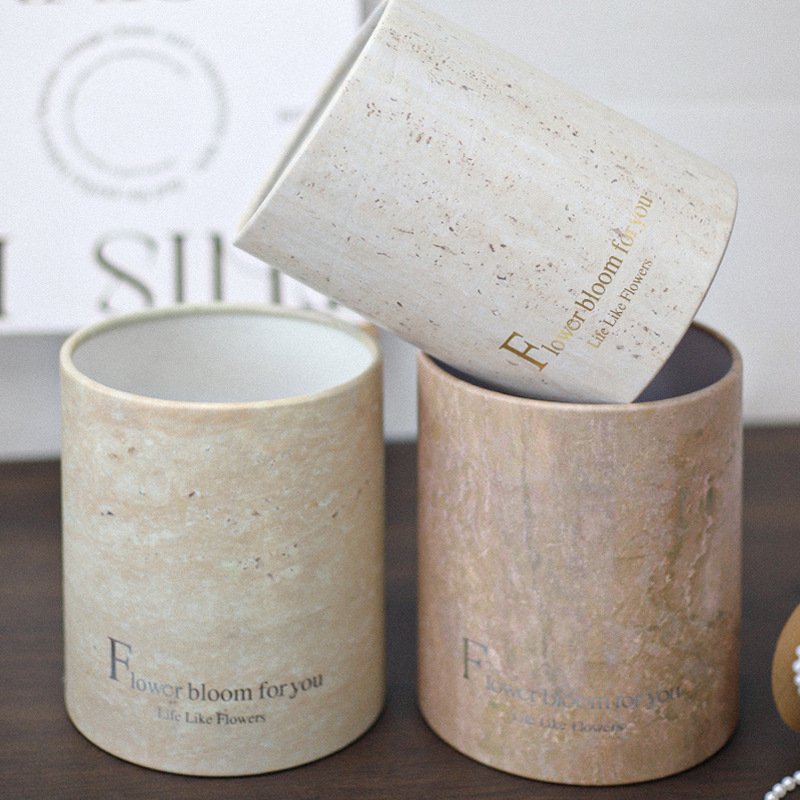 七夕大理石洞石烫金复古英文抱桶网红时尚插花桶鲜花桶花艺店批发