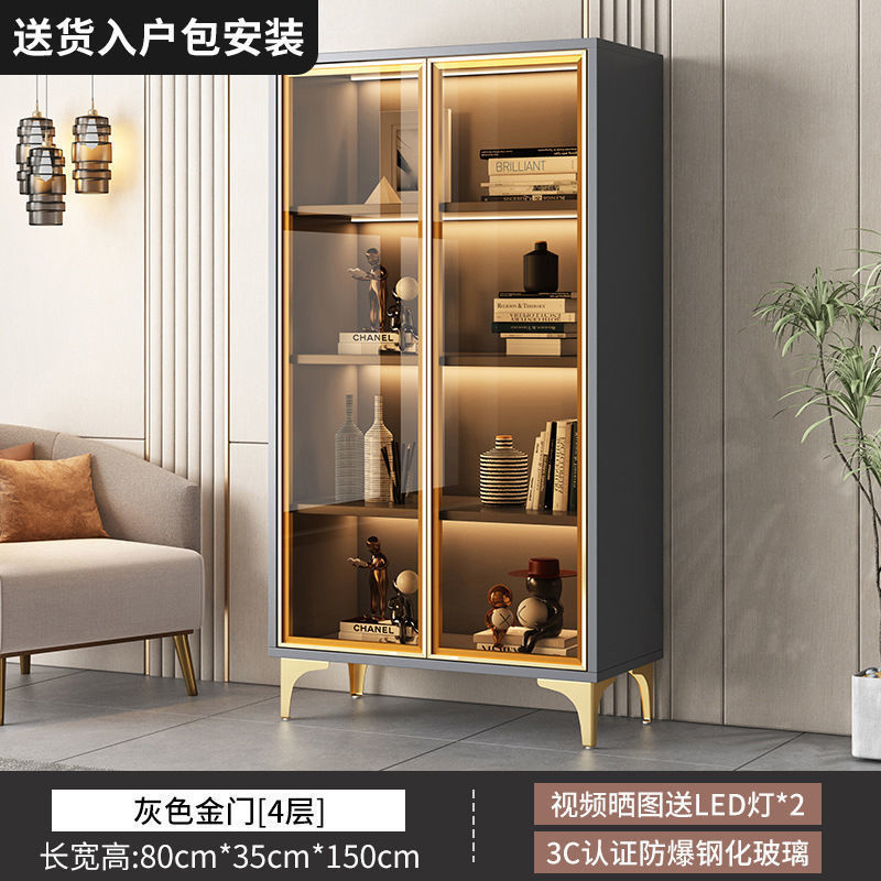 实木书柜带玻璃门客厅一体靠墙置物柜酒柜家用落地书柜展示柜|undefined