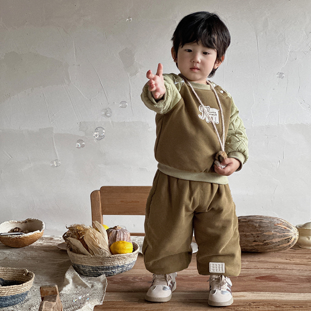 2024 otoño e invierno acolchado versión coreana traje de bebé de estilo occidental 1-3 años traje de salida bebé hermano y hermana traje de dos piezas