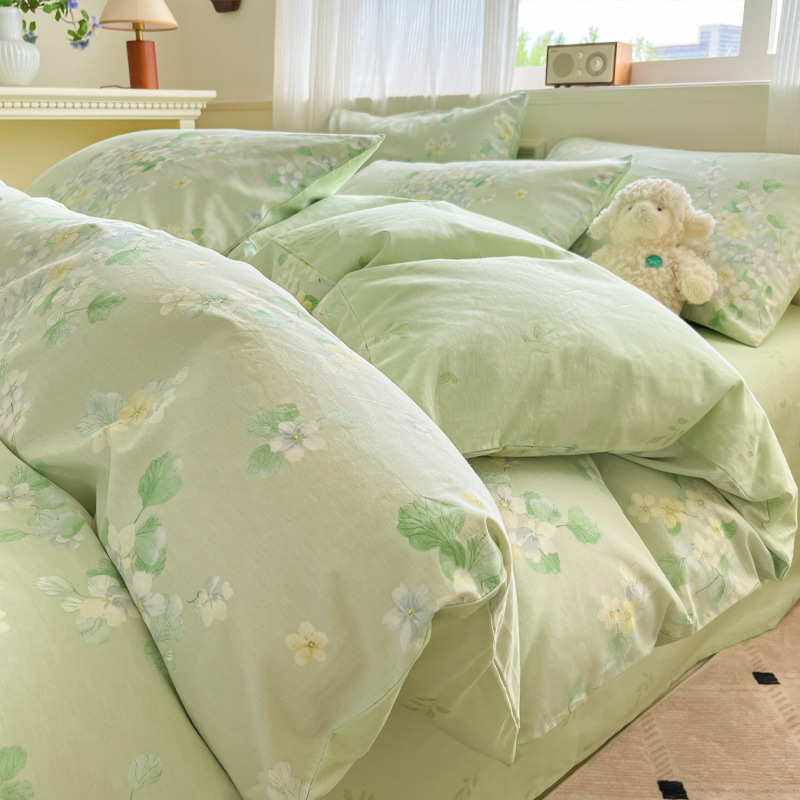 Cama de algodón de cuatro piezas, sábanas de cama de algodón, cama de cama de tres piezas, nuevo dormitorio, cama de cama de tres piezas