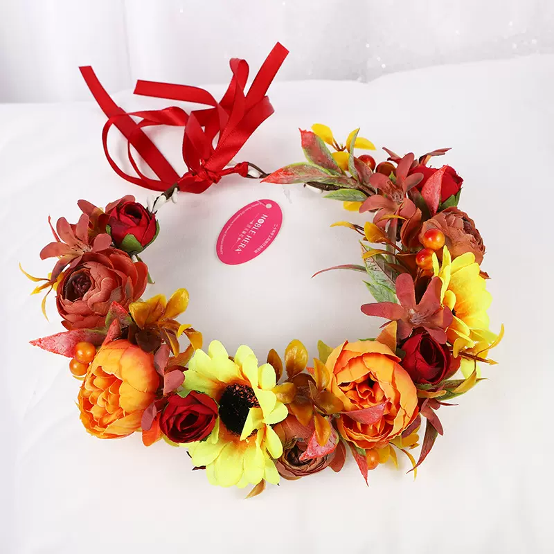 跨境批发仿真布艺花朵头花新娘婚纱摄影写真头饰赫拉秋季新款花环