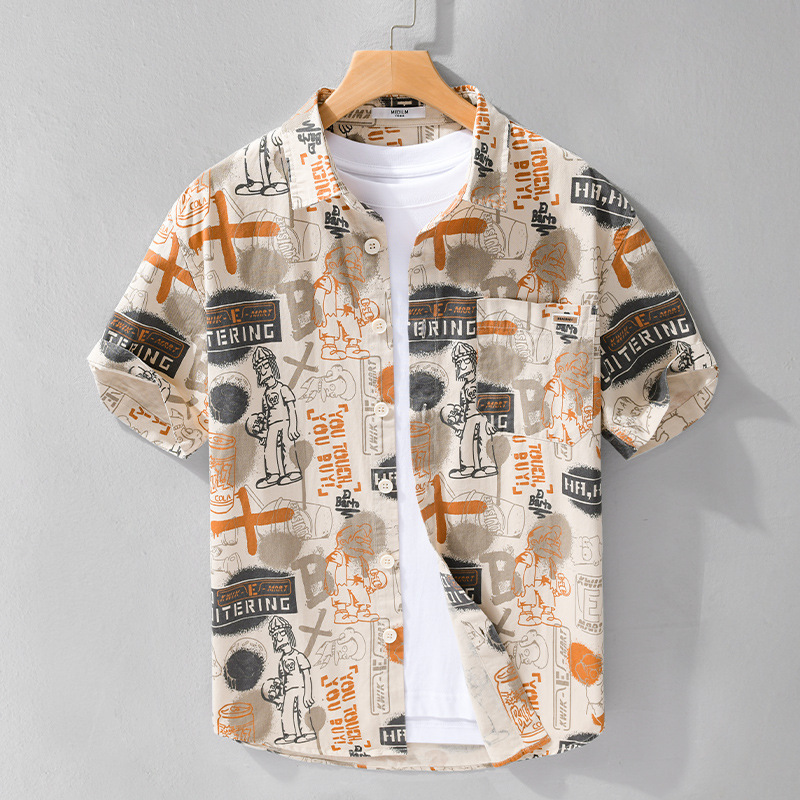 Summer Men's Distinctive Graffiti Print Short-sleeved Shirt Trendy Casual Loose Popular All-match Men's Shirt 363 Summer Men's Distinctive Graffiti Print Short-sleeved Shirt Trendy Casual Loose Popular All-match Men's Shirt 363