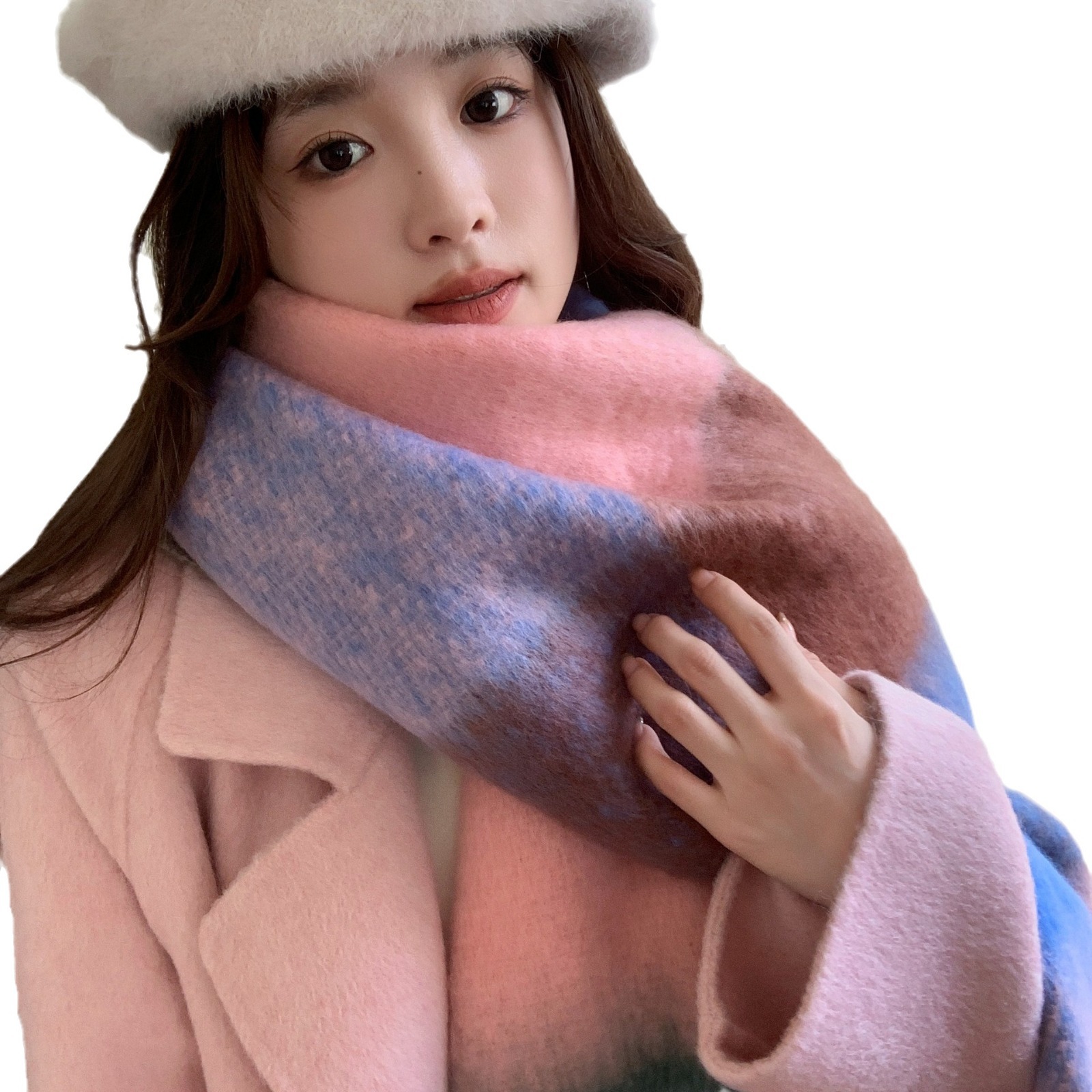 Estilo coreano invierno color a juego estilo perezoso arco iris mohair engrosada bufanda caliente larga grande borla estudiante pareja estilo