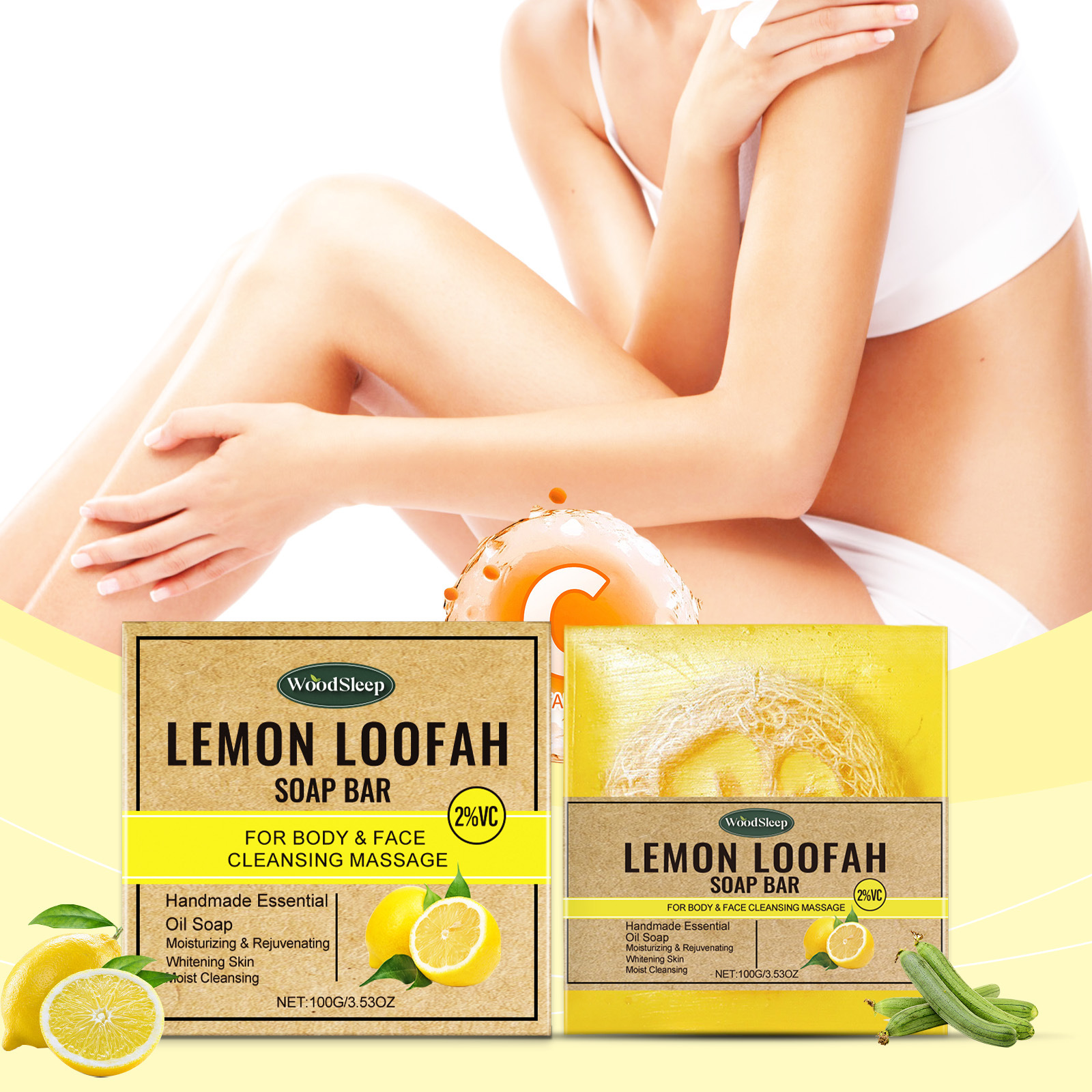 Loofah Lemon Essential Oil Soap, Gently Cleansing Body Skin Refreshing Care Soap_voghion.com