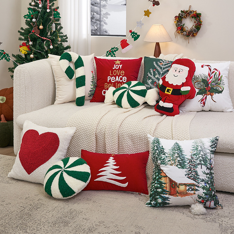 Christmas ins style pillow living room home sofa cushion loop velvet embroidered candy pillowcase_voghion.com