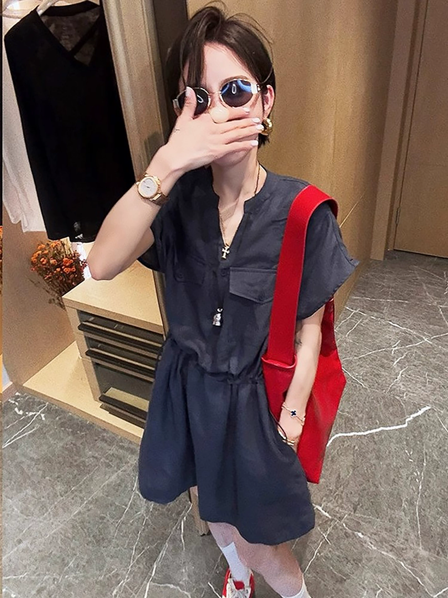 Dress, shirt, skirt, for teenagers, drawstring