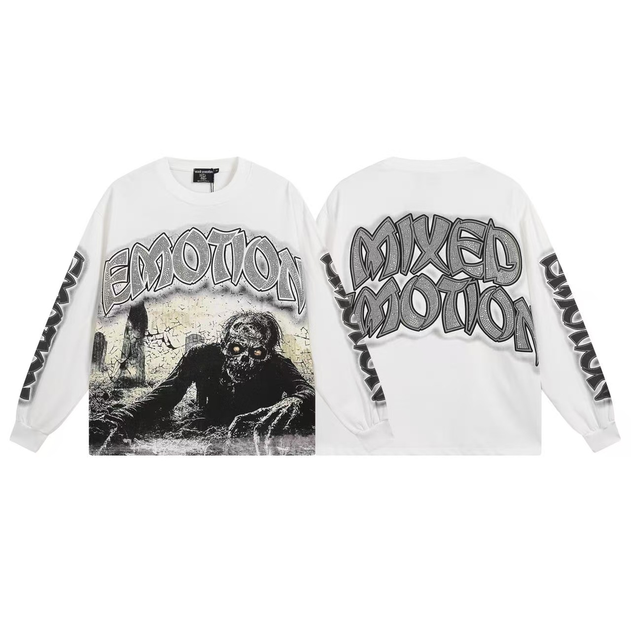2025MIXEDEMOTION T-shirt de algodón de manga larga lavado con agua hace vieja calle suelta diseño suelto de comercio exterior transfronterizo