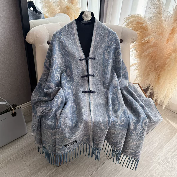 New Chinese-Style Elegant and Versatile Cheongsam Outfit with Buttoned Shawl, Spring and Autumn Outerwear Cardigan, New Chinese-Style Tassel Long Scarf
