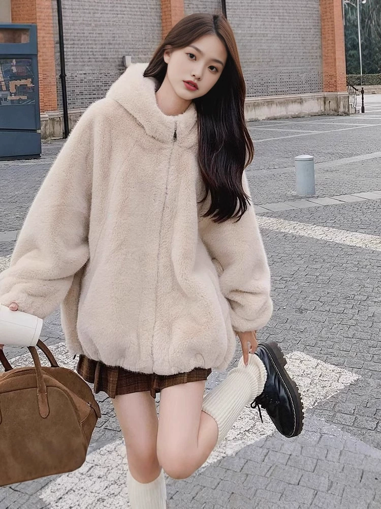 Толстовка oversize корейский стиль, двусторонняя плюшевая демисезонная теплая куртка, размер S–XL