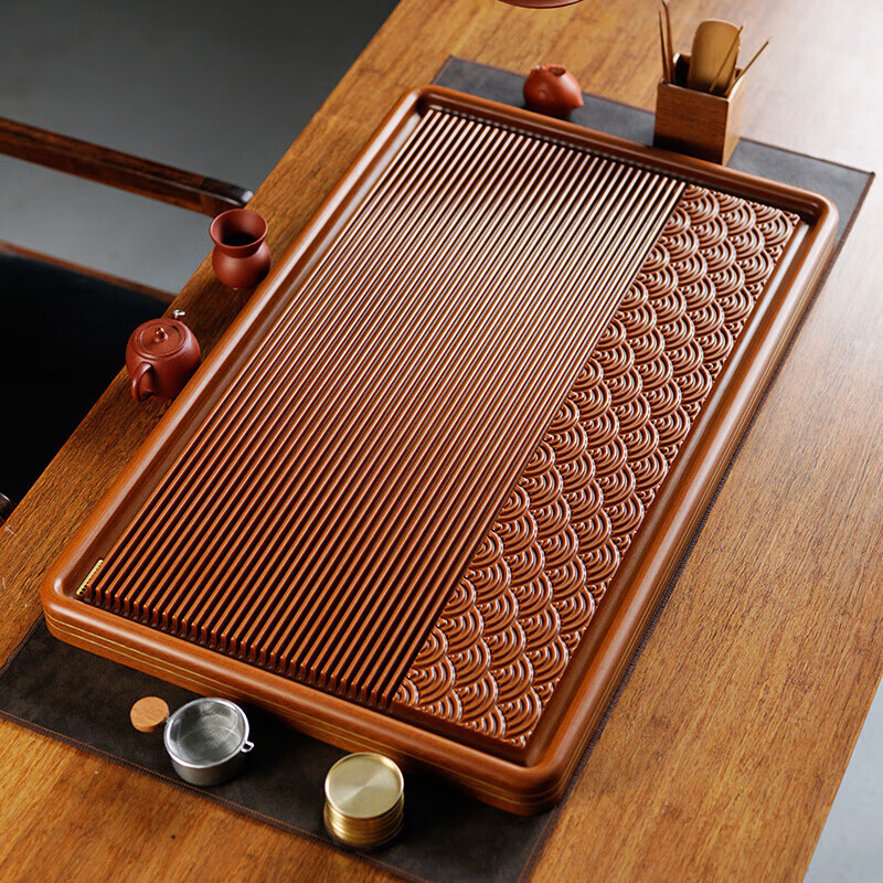 Large Chinese-Style Tea Tray Set with German Red Material, Featuring a Cloud Pattern, Suitable for Kung Fu Tea, with a National Trend Design