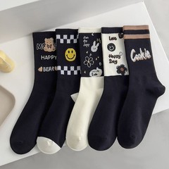 襪子女秋冬ins潮外穿街頭中筒襪純棉春秋季長襪笑臉日系可愛高筒