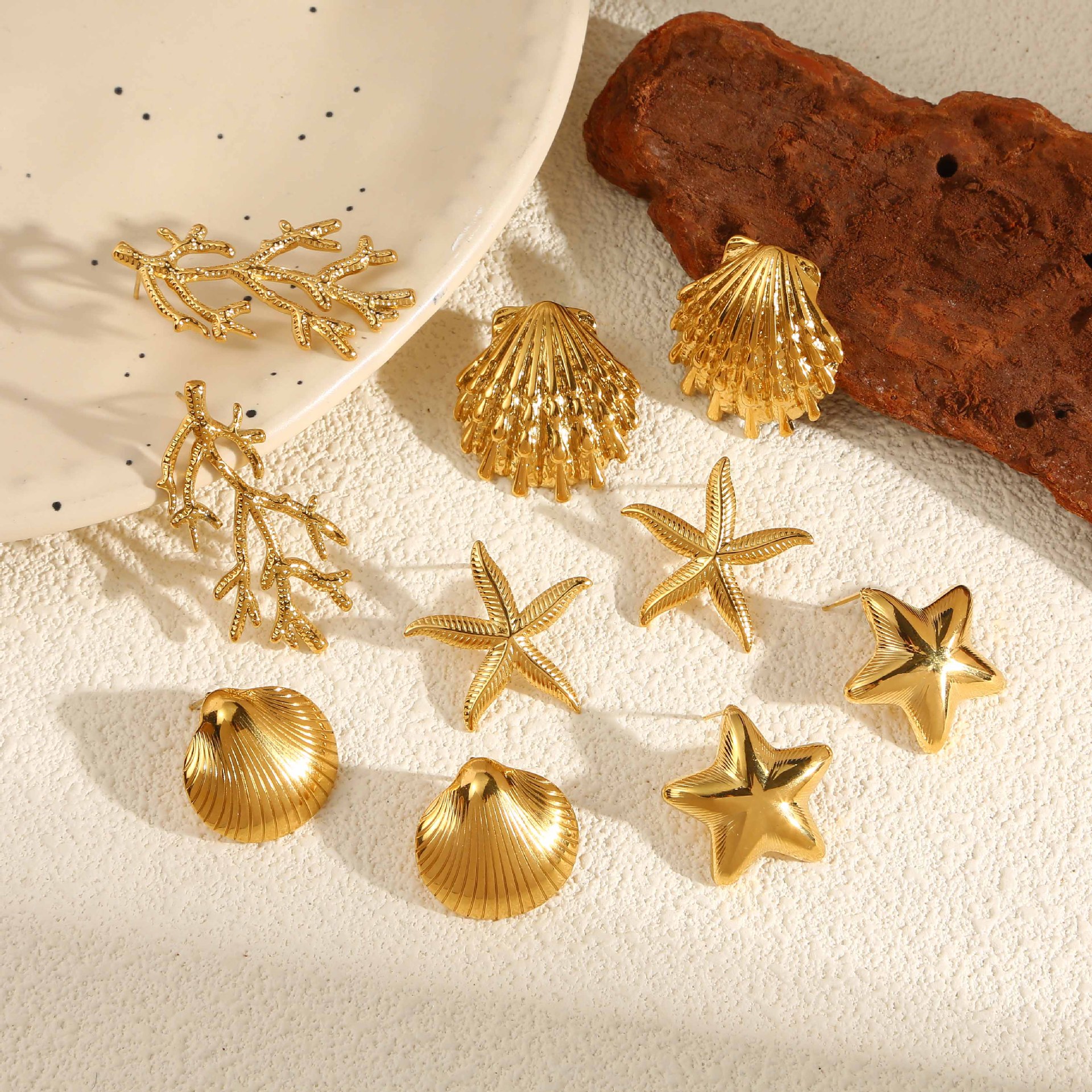 1 Pair Vintage Style Classic Style Scallop Star Starfish Plating 304 Stainless Steel Ear Studs display picture 6
