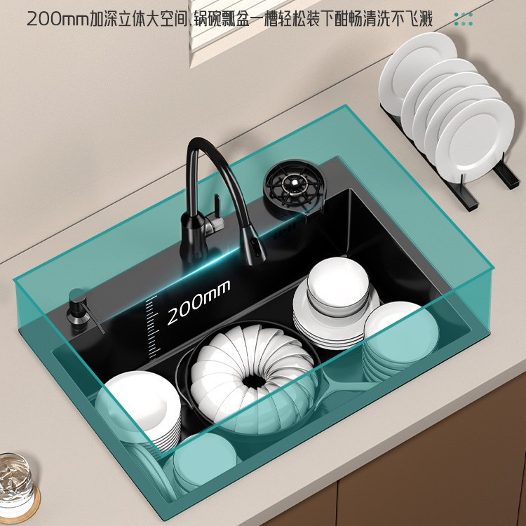 Cocina 304 fregadero de acero inoxidable tanque único engrosado a mano bajo la mesa lavabo de verduras doméstico nano negro gran lavabo