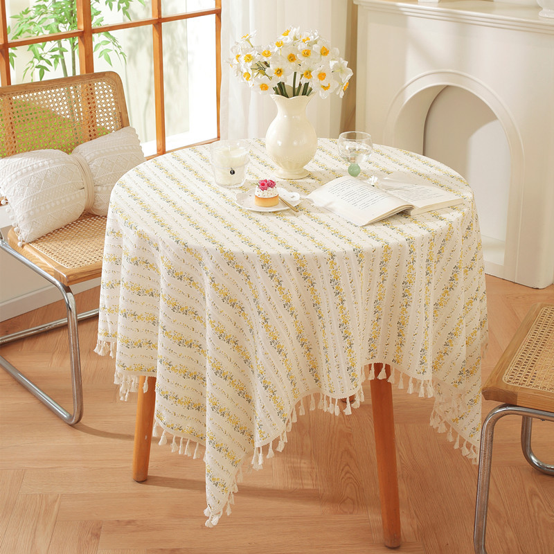Mantel rectangular de algodón jacquard estampado con motivos florales étnicos, estilo pastoral fresco. Funda para mesa de centro o comedor._voghion.com