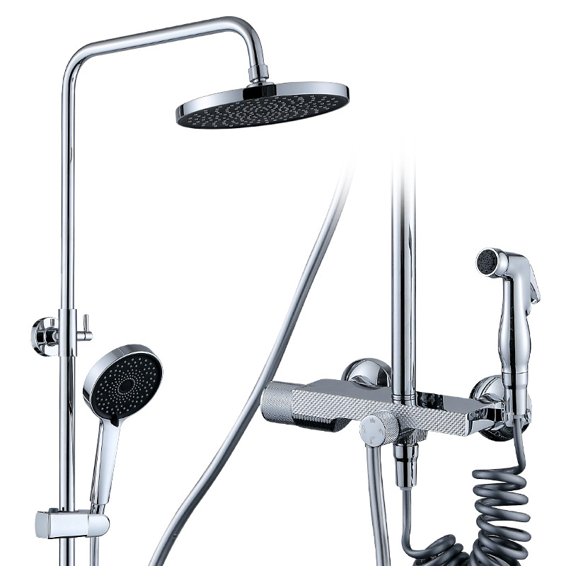 Juego de ducha de latón galvanizado de cuatro velocidades tallado transfronterizo Gypsophila redonda pistola rociadora oculta el grifo