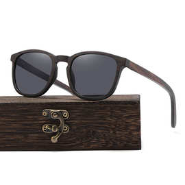 Hosswan新款方框木质太阳镜米钉偏光墨镜手工制作复古全木眼镜