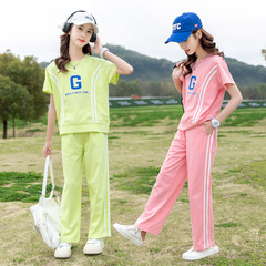 2024年夏季中大童針織面料童裝運動風兩件套裝雙色可選一件代發