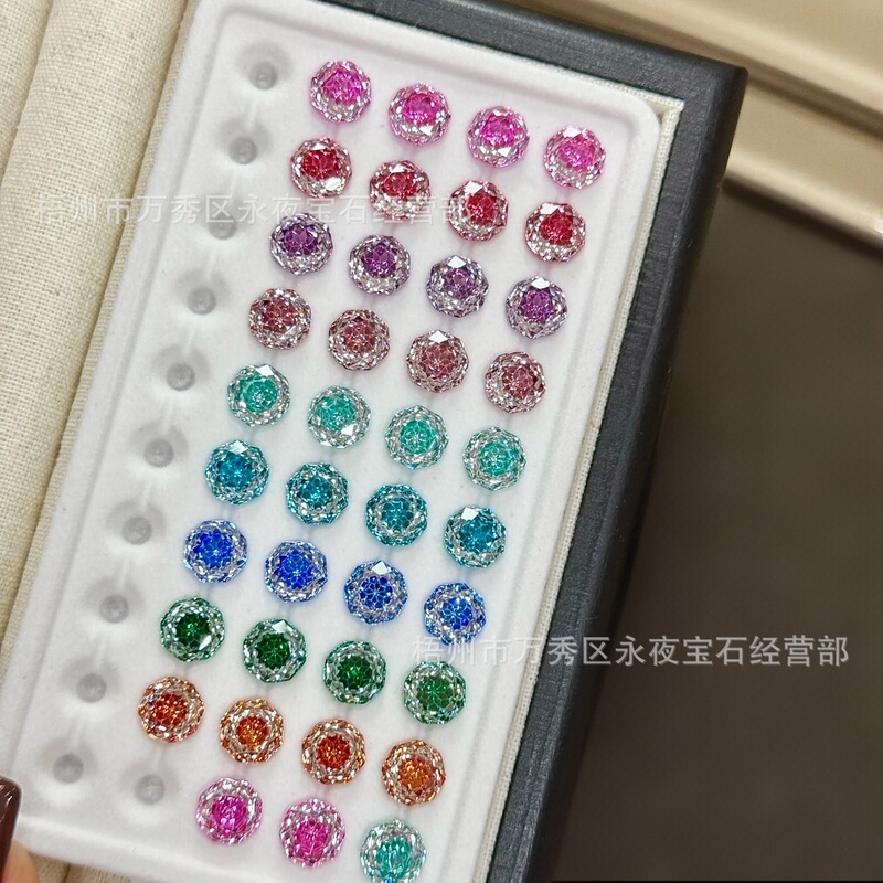 Iridescent Two-Tone Sugar Heart Millennium Rose-Cut Zircon Stud Earrings Accessories Plated DIY Jewelry Xiaohongshu Trending Loose Stones Iridescent Two-Tone Sugar Heart Millennium Rose-Cut Zircon Stud Earrings Accessories Plated DIY Jewelry Xiaohongshu Trending Loose Stones