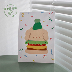 插畫原創噴繪漢堡狗狗 可愛兔兔油畫布畫芯 裝飾海報