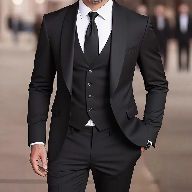 Men's Three-Piece Suit with Notch Lapel, Groom's Wedding Suit, Men's Korean-Style Slim-Fit Best Man Suit, Wedding Formal Wear Men's Three-Piece Suit with Notch Lapel, Groom's Wedding Suit, Men's Korean-Style Slim-Fit Best Man Suit, Wedding Formal Wear