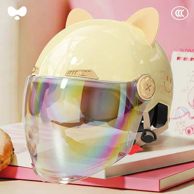 Electric Motorcycle Safety Helmet for – Motosiklet kaskı (dəbilqə) - 3c-single-lens-apricot-colorful-long-lens-class-a-new-national-standard-one-size-fits-all