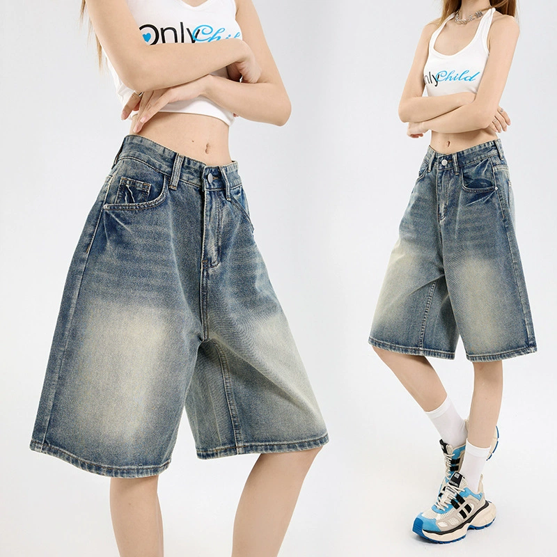 Spring summer trousers, denim skirt, shorts, high waist, loose straight fit
