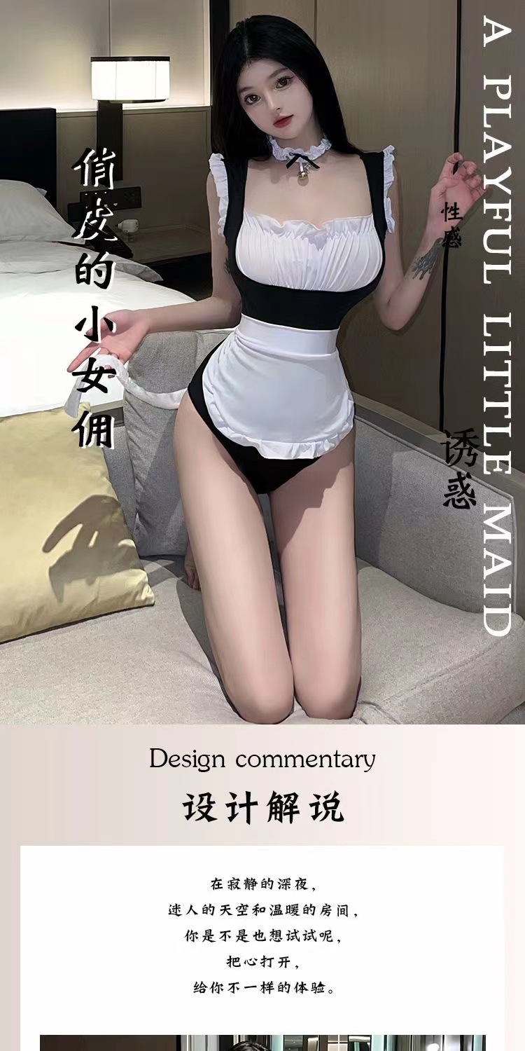 Sexy Maid Costume Roleplay Uniform Set with Mini Skirt and Polyester Fabric — detail image 2
