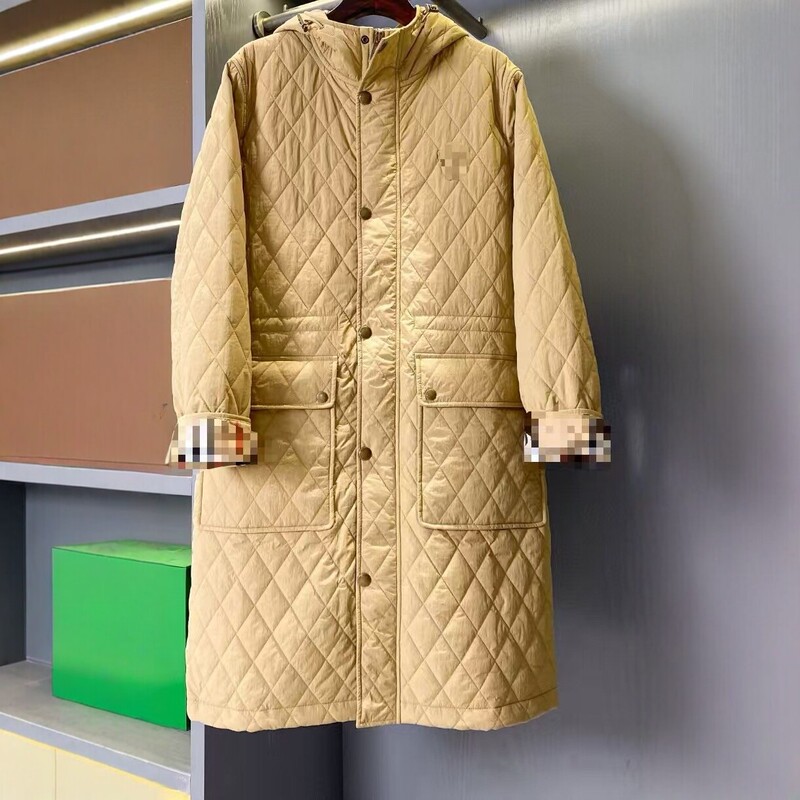 Bajia Classic Quilted Hooded Long Cotton Coat for Women, Warm Commuting Jacket, Khaki and Black, New Autumn/Winter Collection
