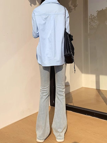 Vintage Distressed Yellow Clay High-Waisted Micro-Round Hem Women's Spring and Autumn New Elastic Fitting Slimming Versatile Hoof Pants