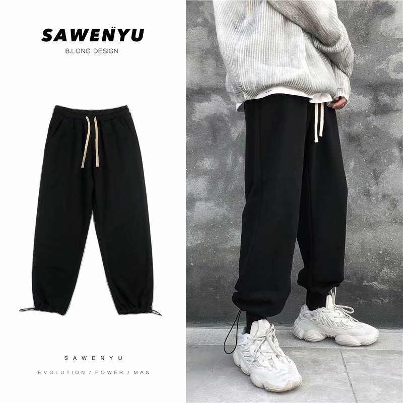 2025秋季休闲裤男韩版潮流宽松青少年束脚港风潮牌纯色休闲运动卫