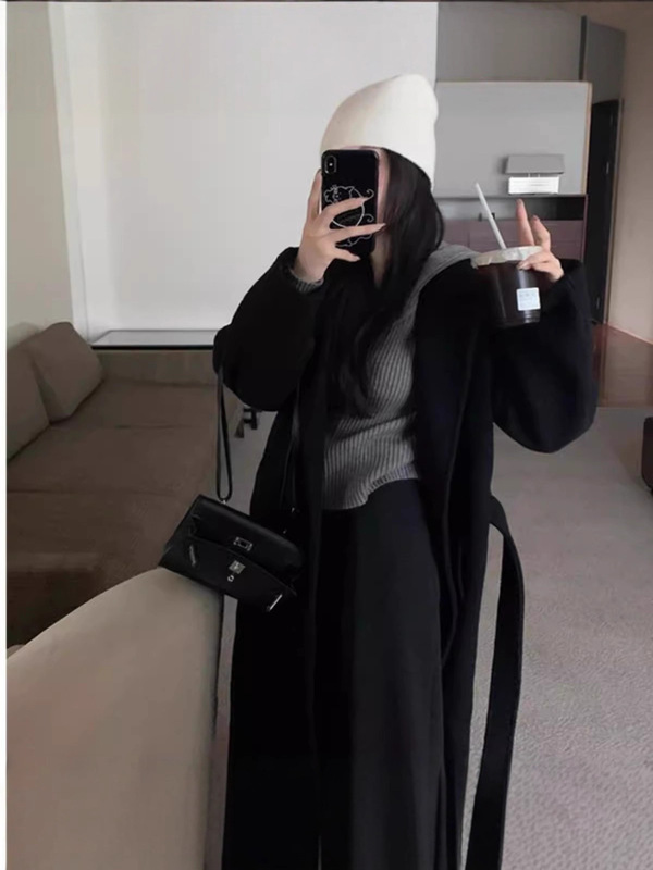 小香风复古灰色连帽卫衣毛衣外套女秋冬新款百搭针织衫配大衣上衣|undefined