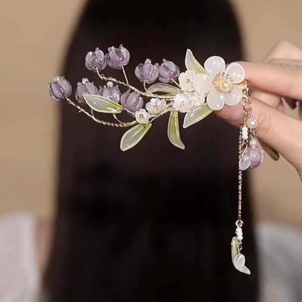 Hanfu headdress new ancient style purple Lily hairpin high-grade super fairy temperament female TikTok Net red side clip