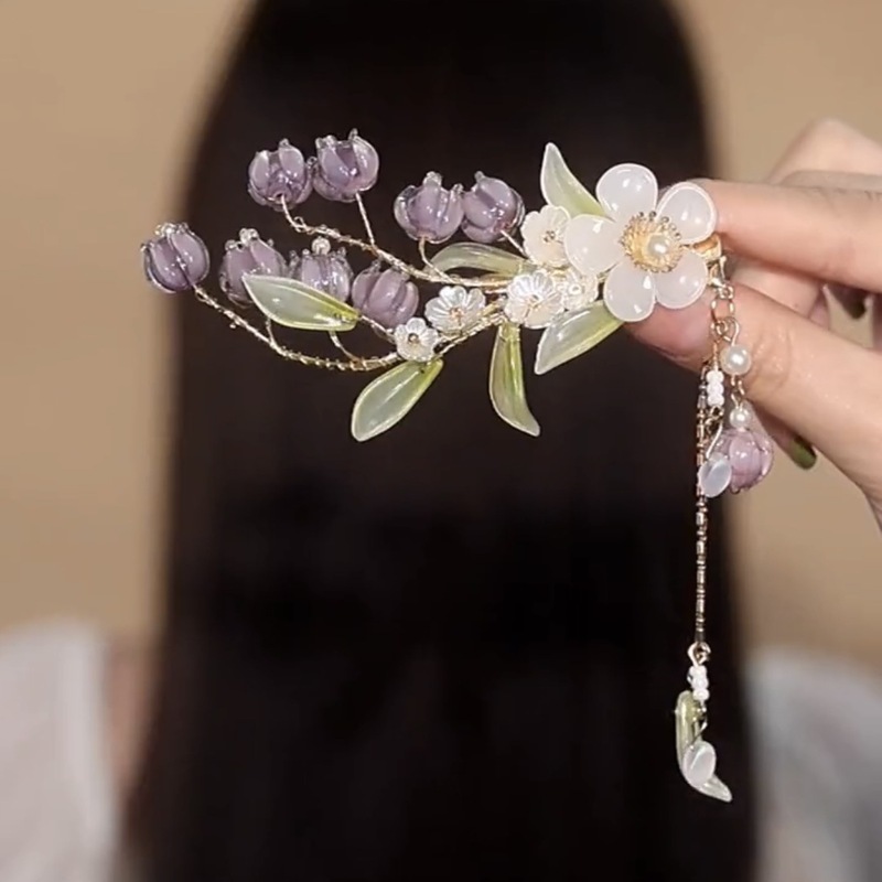 Tiktok new style ancient style purple Lily side hairpin high-grade super fairy temperament Hanfu women's side clip Tiktok new style ancient style purple Lily side hairpin high-grade super fairy temperament Hanfu women's side clip