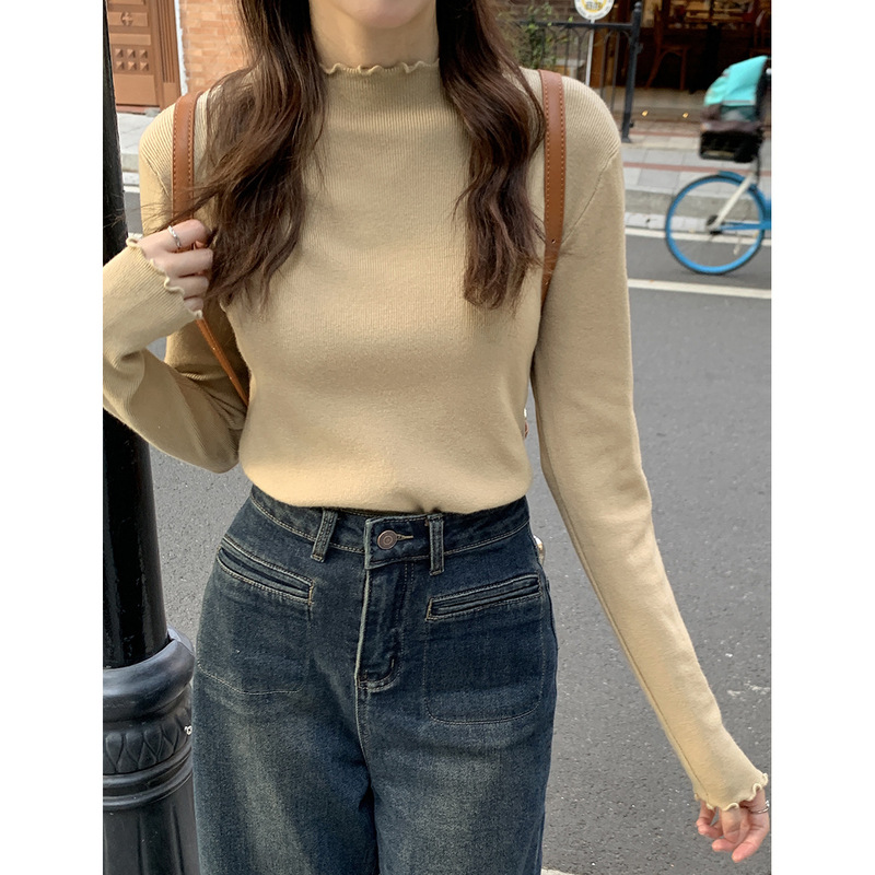 半高领木耳边打底衫女早秋季内搭设计感毛衣针织衫上衣洋气百搭潮|undefined