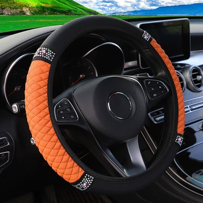 Steering wheel cover — Direct Sales Cross-Border Colorful Rhinestone - orange-36-38cm