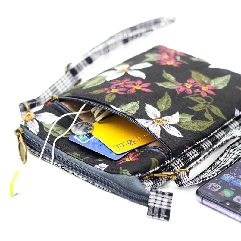 New Fashionable Women's Bag Nine-Color Flower 5-Layer Crossbody Bag Cotton Large Screen Mobile Phone Bag Multi-Layer Easy to Use Storage