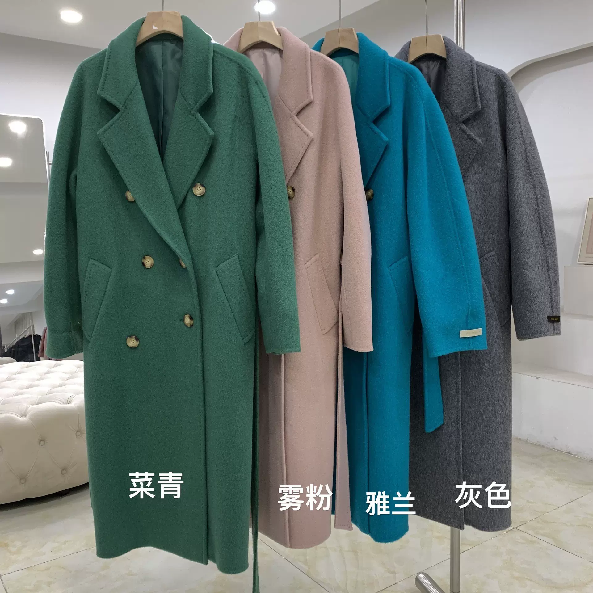 2024年秋冬新款加厚羊毛大衣外套抗寒保暖双排扣宽松双面手缝大衣