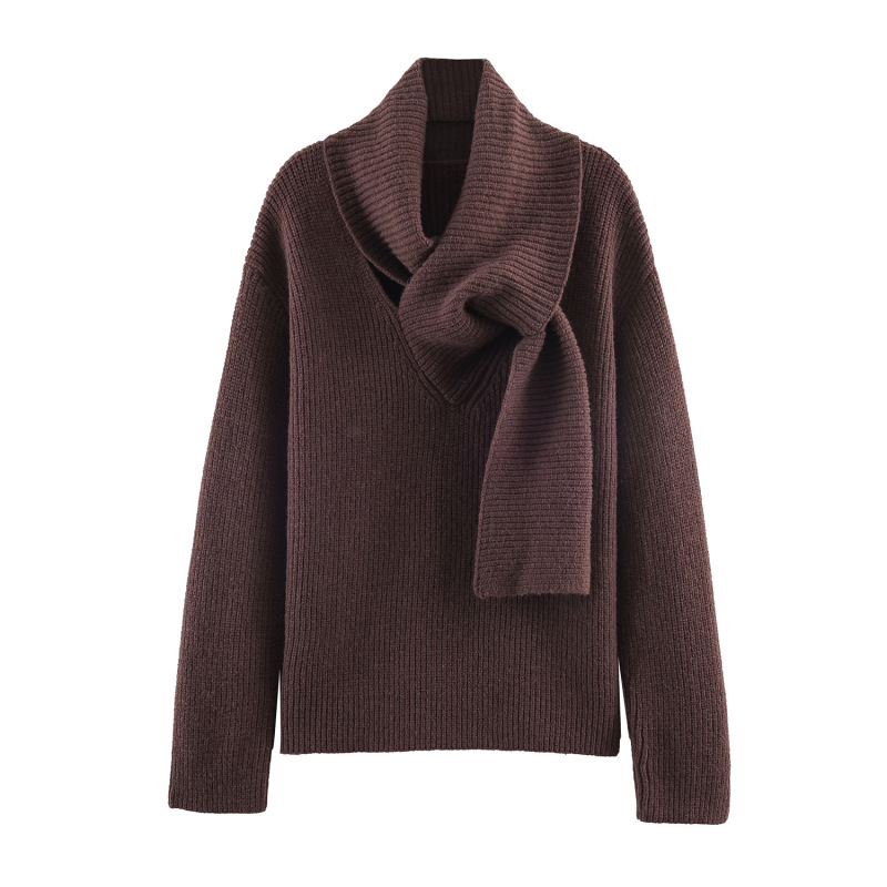 Cross-Border Women's Clothing Wholesale European and American Style Autumn and Winter New Women's Clothing Elegant and Stylish Scarf-Style Knitted Pullover Sweater for Women Cross-Border Women's Clothing Wholesale European and American Style Autumn and Winter New Women's Clothing Elegant and Stylish Scarf-Style Knitted Pullover Sweater for Women