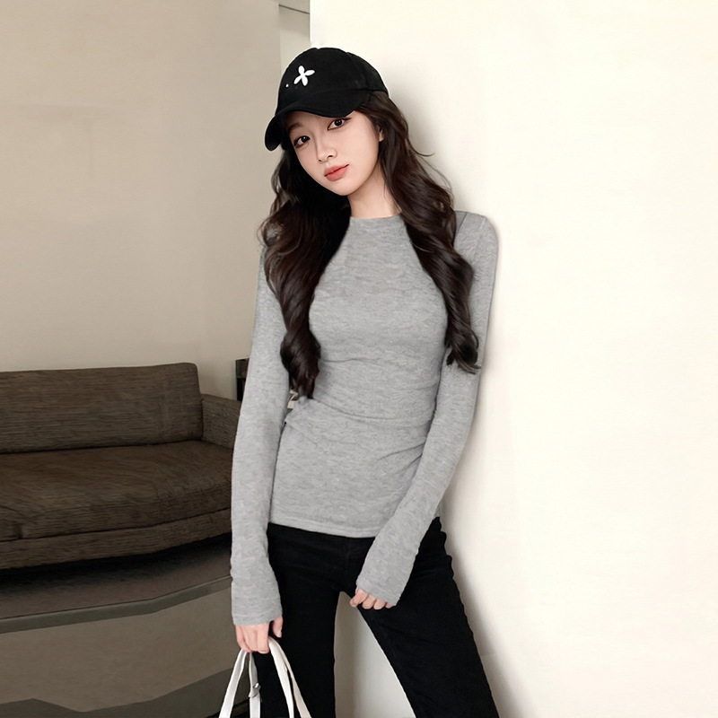 Polar Fleece Autumn and Winter Warm Base Layer Shirt for Women, Basic Style for Autumn and Winter, Round Neck, Waist-Cinching, Thickened, Brushed, Long-Sleeved Top Polar Fleece Autumn and Winter Warm Base Layer Shirt for Women, Basic Style for Autumn and Winter, Round Neck, Waist-Cinching, Thickened, Brushed, Long-Sleeved Top