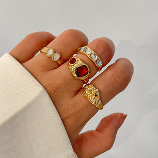 Brand ring with stone, metal glossy set, European style, with gem