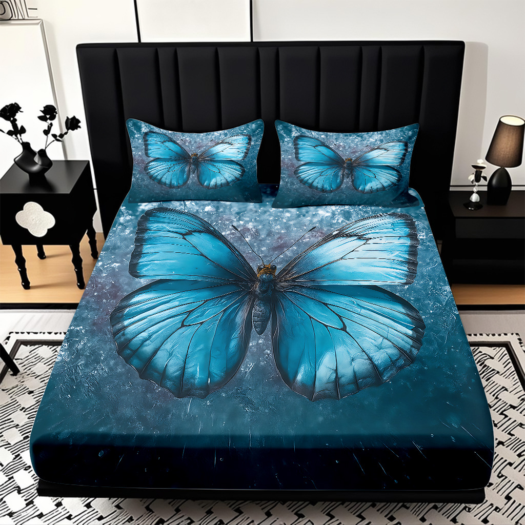 TEMU / JIT Transfronterizo para la serie de mariposas multicolores 3D impresión digital cama cama almohada kit de diseño se puede fijar