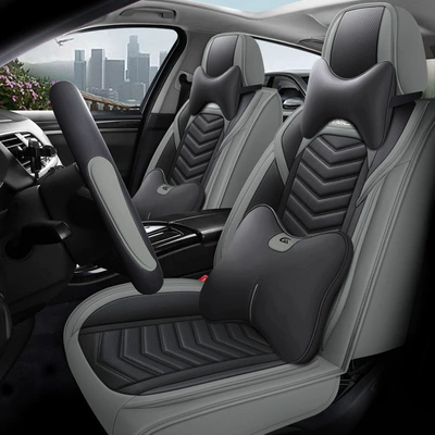 Car Seat Cushion Fully Surrounded | Four Seasons Pad - elegant-gray-full-leather-deluxe-version-with-square