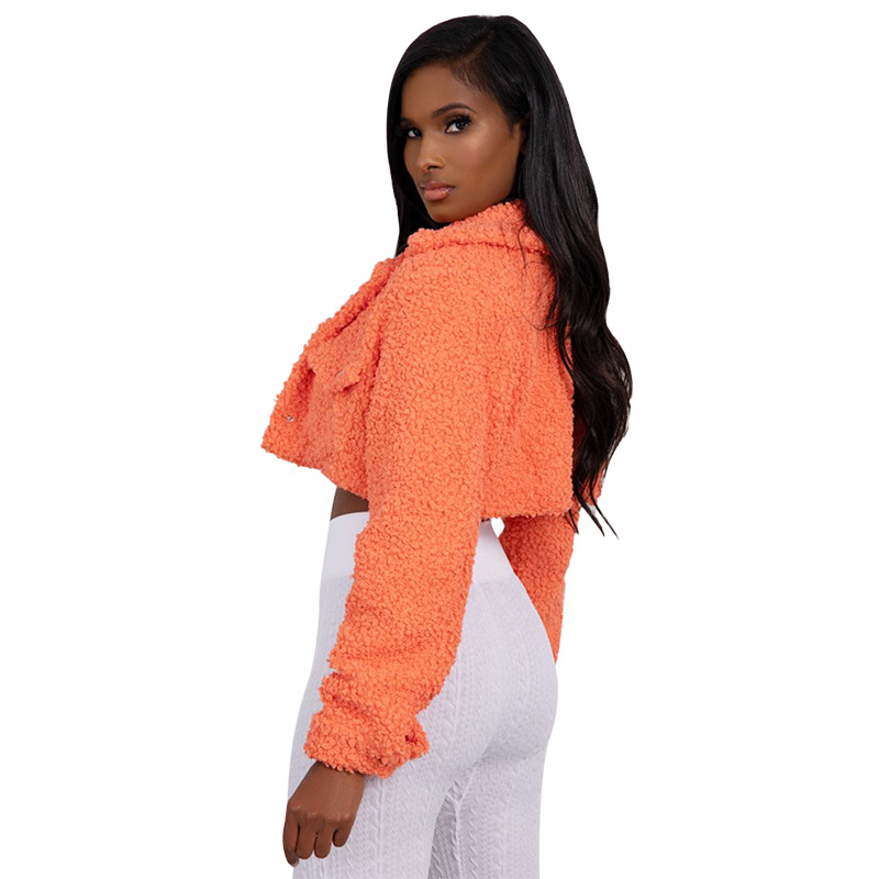 Solid Color Plush Lapel Cropped Jacket NSME110743