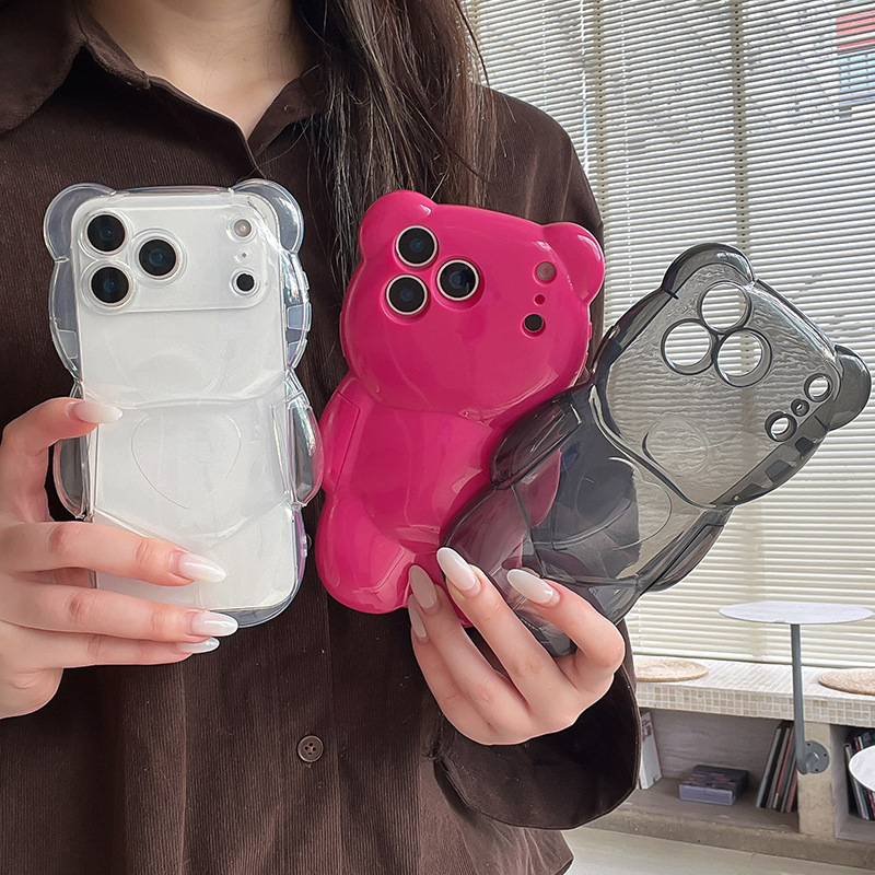Ins 3D Bear Phone Case Suitable for iPhone 17 Pro Max, Apple 16 Couple Case, 15 Transparent, 14/13 Cute Ins 3D Bear Phone Case Suitable for iPhone 17 Pro Max, Apple 16 Couple Case, 15 Transparent, 14/13 Cute