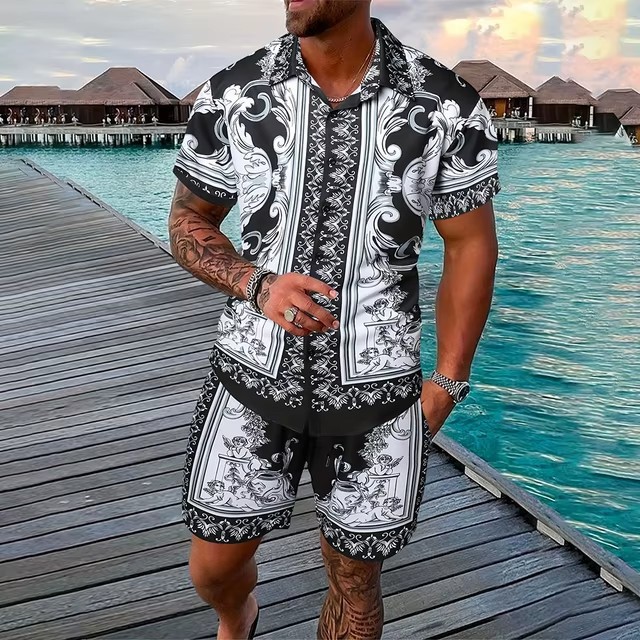 Moda 3D impresión digital spot comercio exterior Xiyin venta caliente verano hawaiano vacaciones camisa pantalones cortos traje de 2 piezas