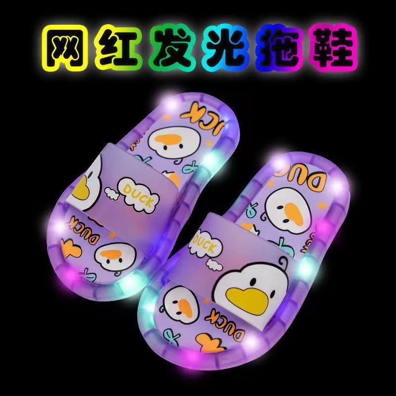 Crystal Luminous Slippers Summer Wear Internet Popular Small and Medium-sized Children's Cute Baby Cartoon Indoor and Outdoor Home Sandals and Slippers Women's Fashion