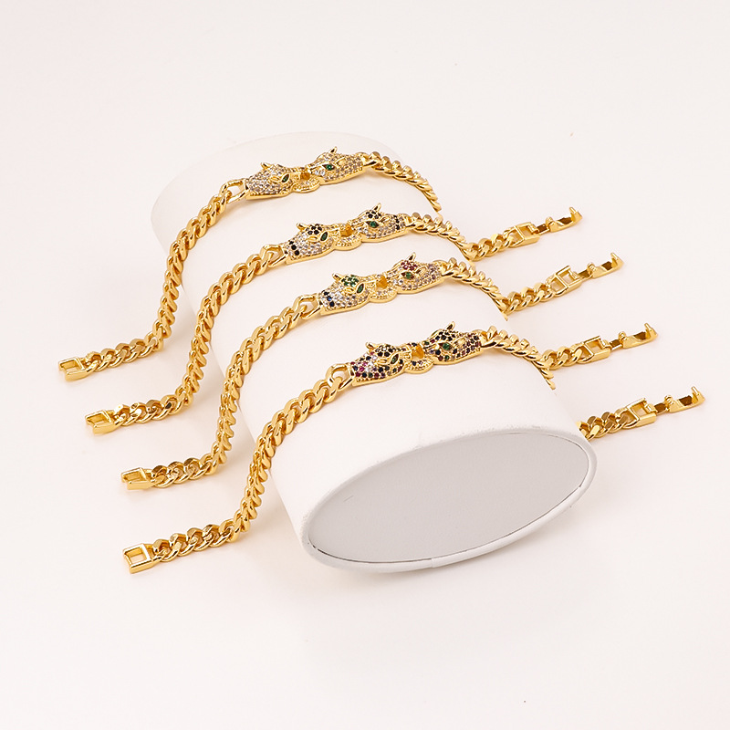 New personalized hip-hop double-headed full diamond leopard bracelet high color retention European and American style niche creative Cuban bracelet_voghion.com