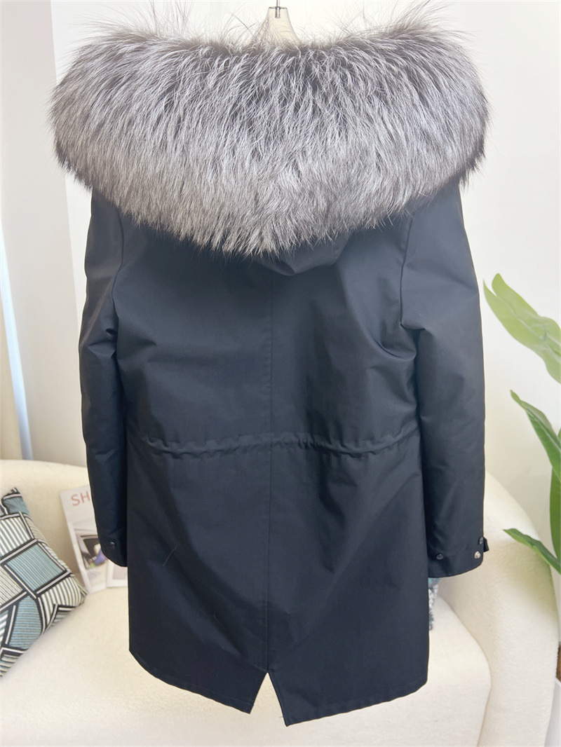 Damenbekleidung Abnehmbarer Parka aus Fuchspelz Mittellanger Kapuzenmantel_voghion.com