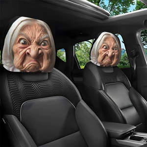 Car headrest cover with a fun old lady face personalized print, universal car pillowcase, can be customized with labels and made according to provided images